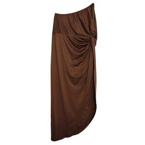 Brown Asymmetrical Midi Dress with Ruched Detail, One Shoulder, Size XL